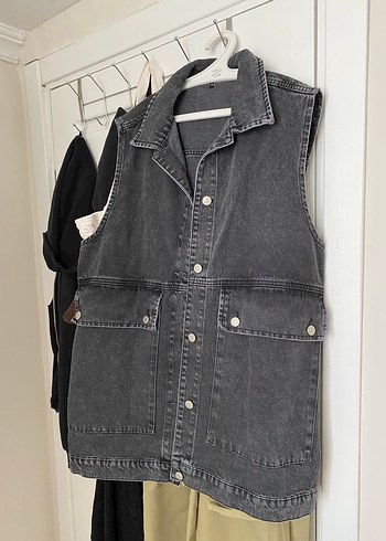 Gri Düğmeli Kolsuz Denim Ceket kot ceket kot yelek ceket