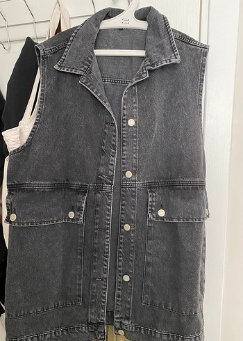 42 Beden Gri Düğmeli Kolsuz Denim Ceket kot ceket kot yelek ceket