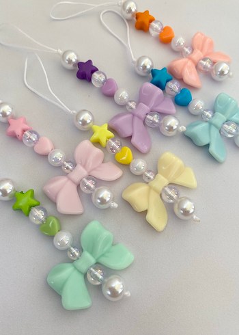 Pastel Renkli Boncuklu Fiyonk telefon charmı - Görsel 2