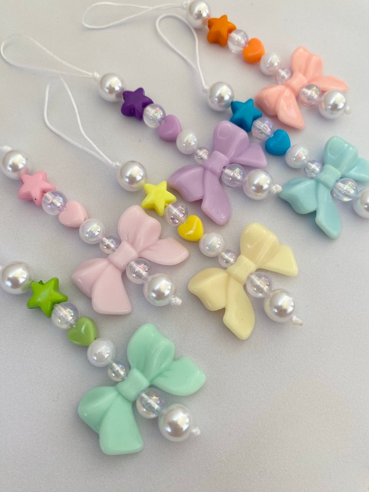 Pastel Renkli Boncuklu Fiyonk telefon charmı - Görsel 2