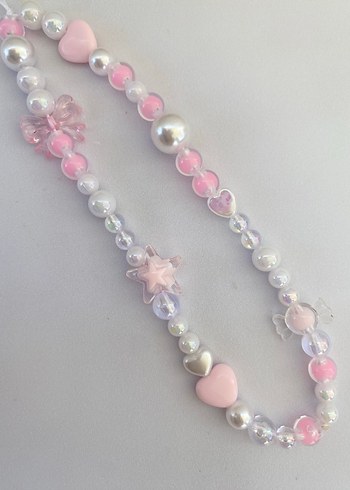 Pembe Boncuklu telefon Charmı pembe fiyonklu charm - Görsel 4