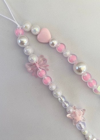 Pembe Boncuklu telefon Charmı pembe fiyonklu charm - Görsel 3