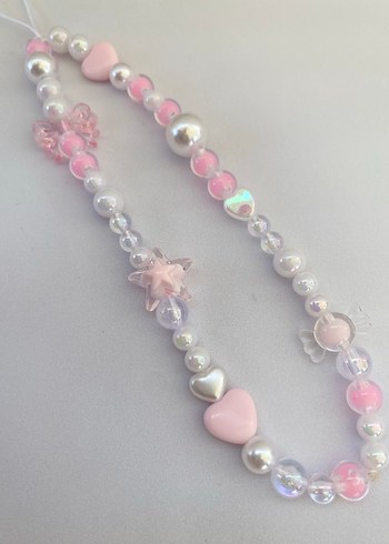 Pembe Boncuklu telefon Charmı pembe fiyonklu charm - Görsel 2