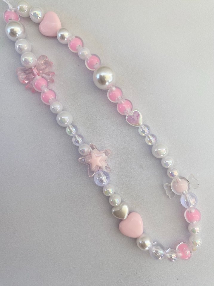 Pembe Boncuklu telefon Charmı pembe fiyonklu charm - Görsel 4