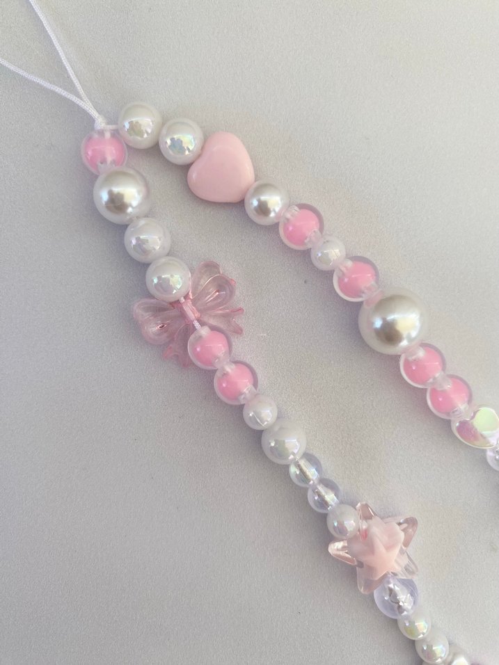 Pembe Boncuklu telefon Charmı pembe fiyonklu charm - Görsel 3