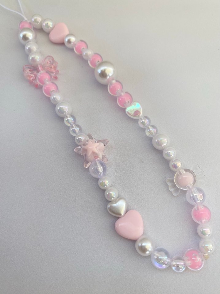 Pembe Boncuklu telefon Charmı pembe fiyonklu charm - Görsel 2