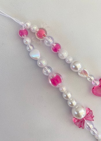 Pembe Boncuklu telefon charmı fiyonklu telefon charm - Görsel 3