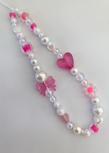 Pembe Boncuklu telefon charmı fiyonklu telefon charm - Görsel 2