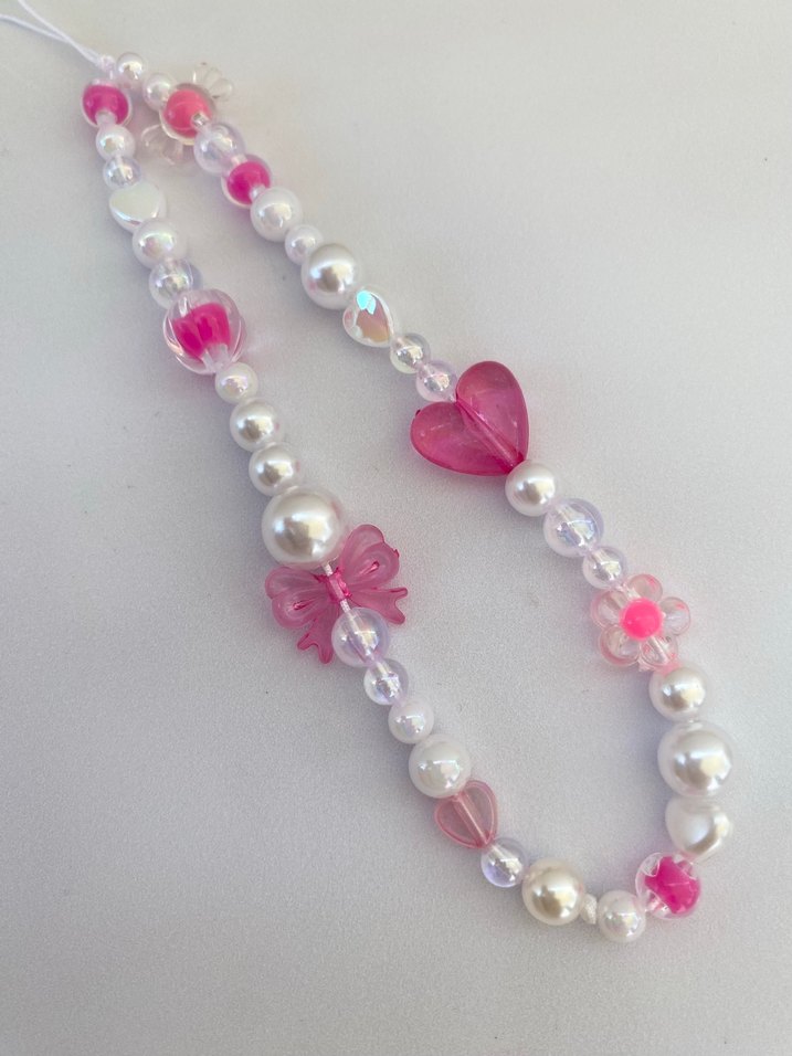 Pembe Boncuklu telefon charmı fiyonklu telefon charm - Görsel 2