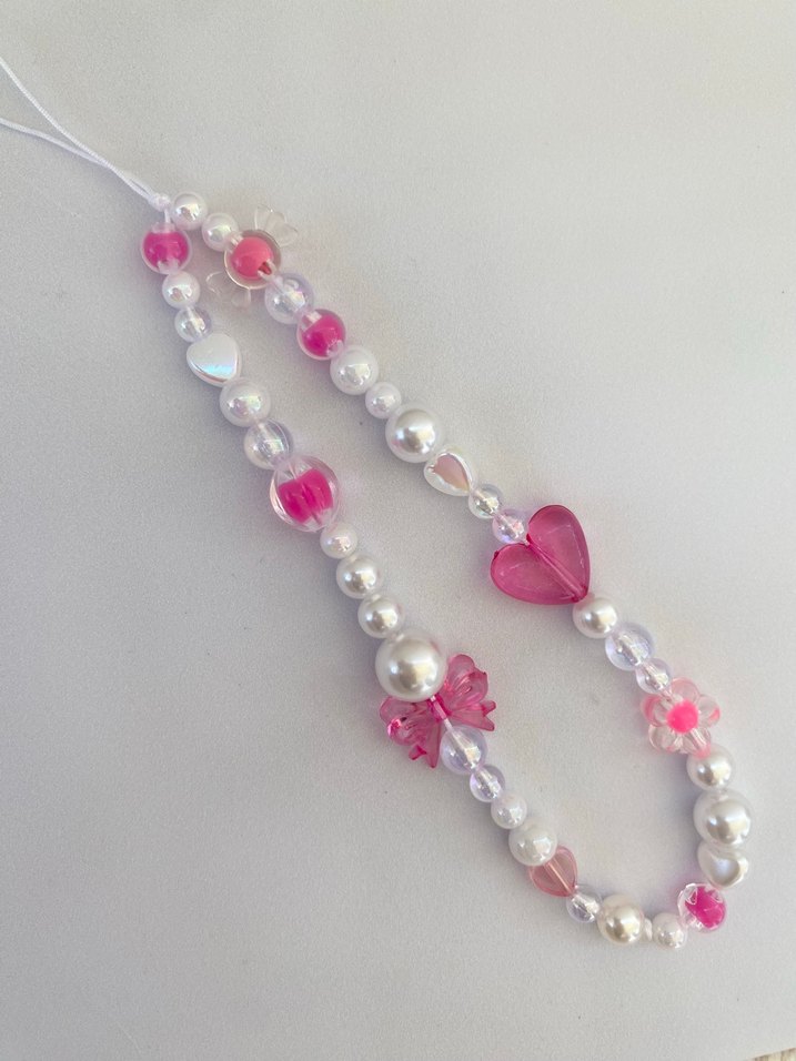 Pembe Boncuklu telefon charmı fiyonklu telefon charm - Görsel 4