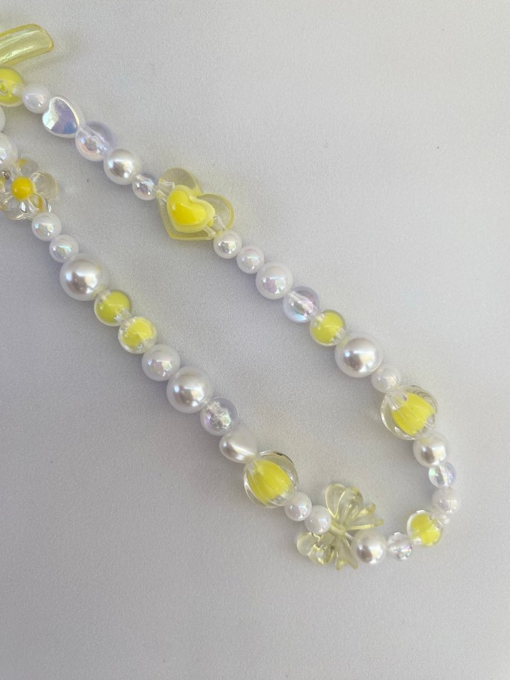 Sarı Boncuklu Çiçekli telefon Charm fiyonklu charm kalpli charm - Görsel 2