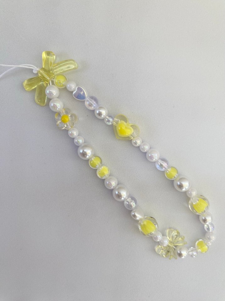 Sarı Boncuklu Çiçekli telefon Charm fiyonklu charm kalpli charm - Görsel 3