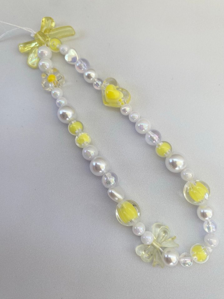 Sarı Boncuklu Çiçekli telefon Charm fiyonklu charm kalpli charm - Görsel 4