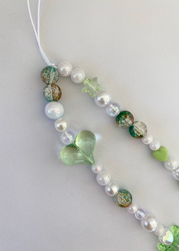 Yeşil Boncuklu telefon charmı kalpli charm Fiyonk charm - Görsel 3