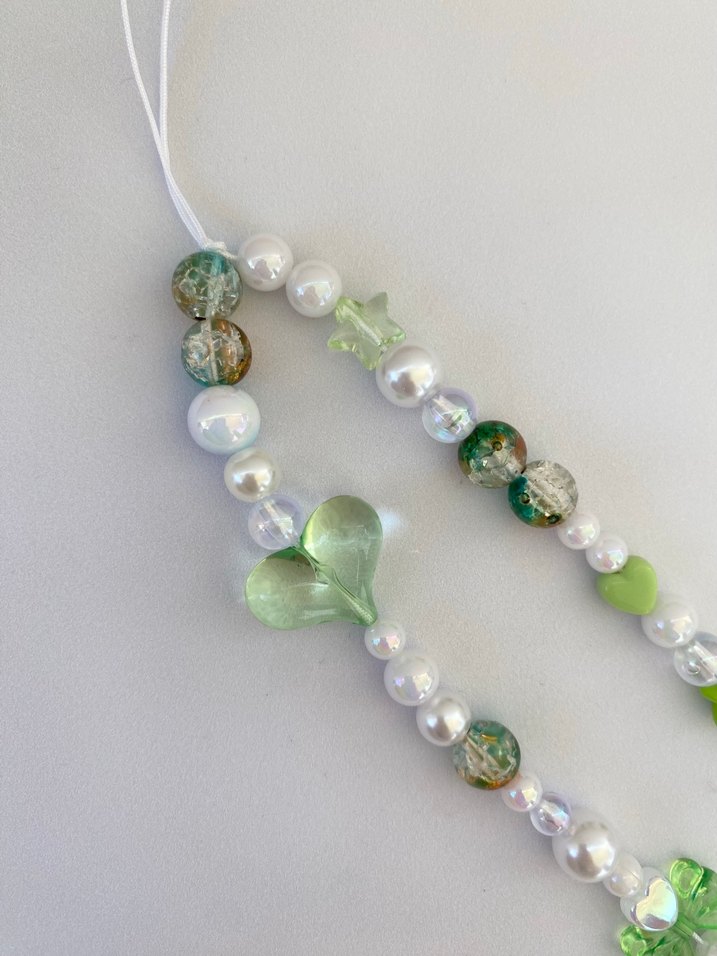 Yeşil Boncuklu telefon charmı kalpli charm Fiyonk charm - Görsel 3