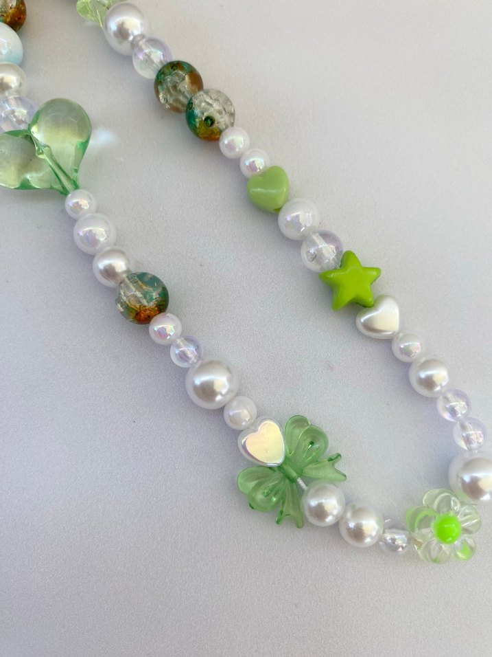 Yeşil Boncuklu telefon charmı kalpli charm Fiyonk charm - Görsel 2