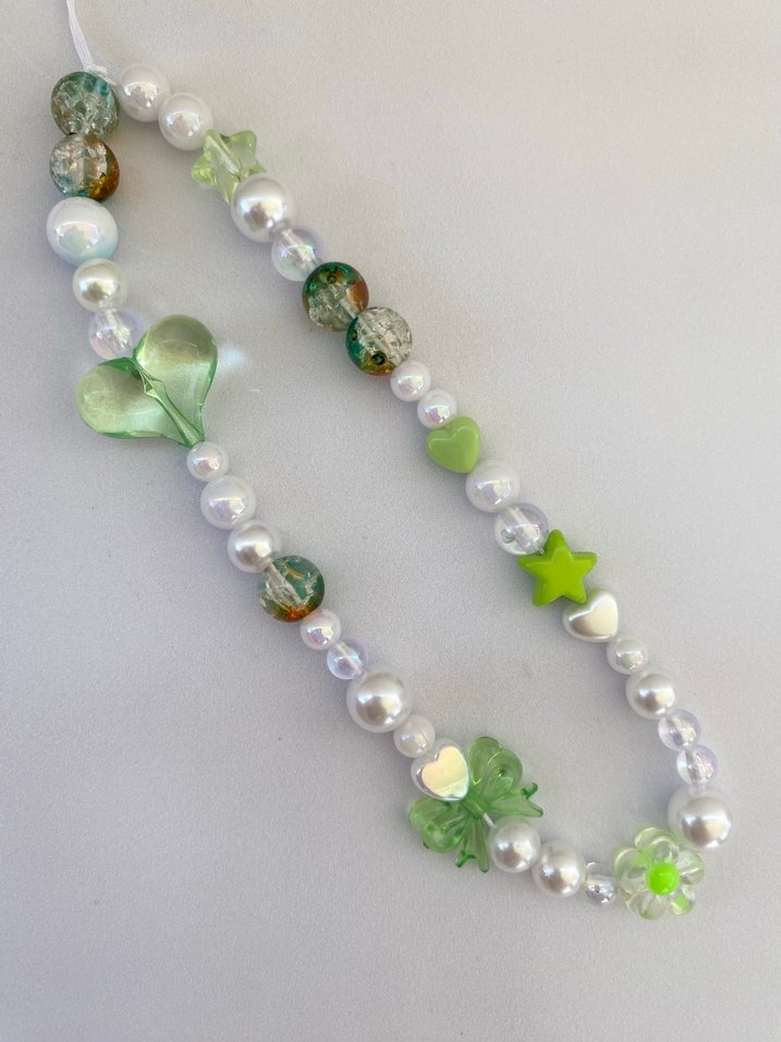 Yeşil Boncuklu telefon charmı kalpli charm Fiyonk charm - Görsel 4