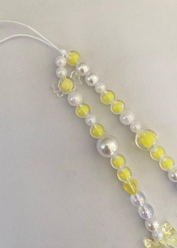 Sarı Boncuklu telefon charmı Fiyonk kalpli telefon charmı - Görsel 3