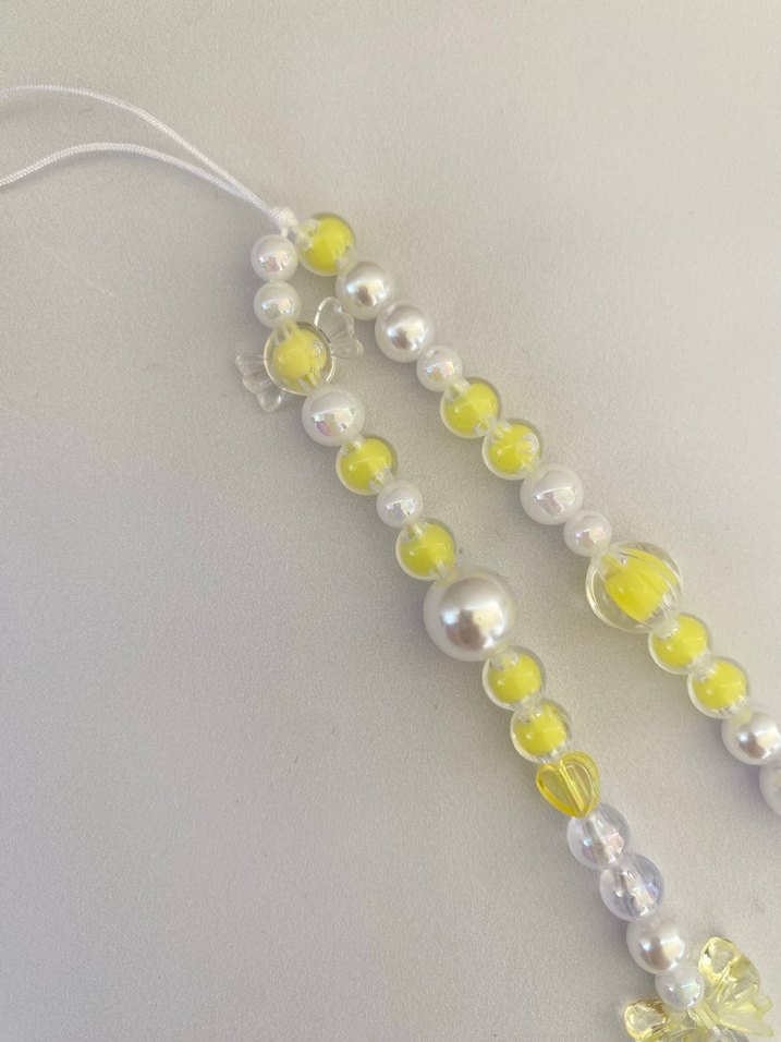 Sarı Boncuklu telefon charmı Fiyonk kalpli telefon charmı - Görsel 3