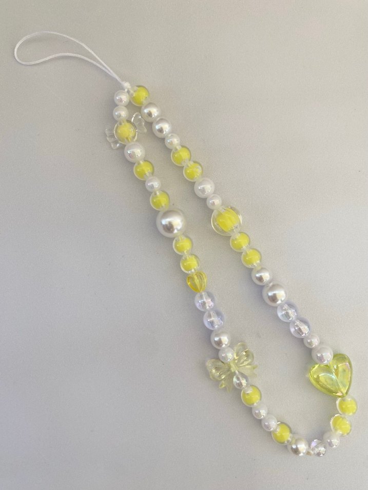 Sarı Boncuklu telefon charmı Fiyonk kalpli telefon charmı - Görsel 2