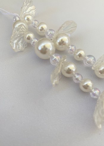 Beyaz incili yaprak boncuklu telefon charmı - Görsel 3