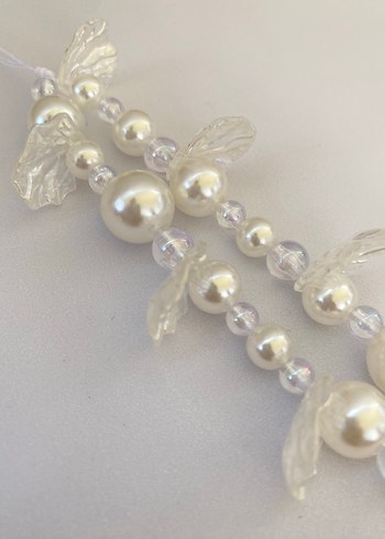 Beyaz incili yaprak boncuklu telefon charmı - Görsel 2