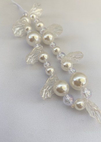 Beyaz incili yaprak boncuklu telefon charmı - Görsel 5