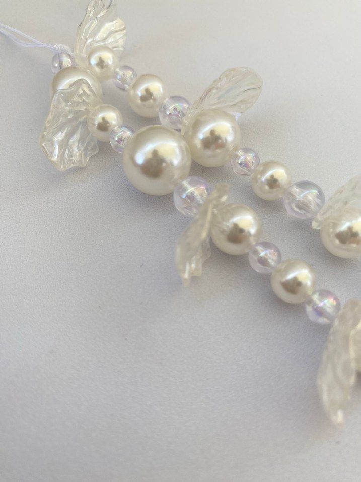 Beyaz incili yaprak boncuklu telefon charmı - Görsel 3