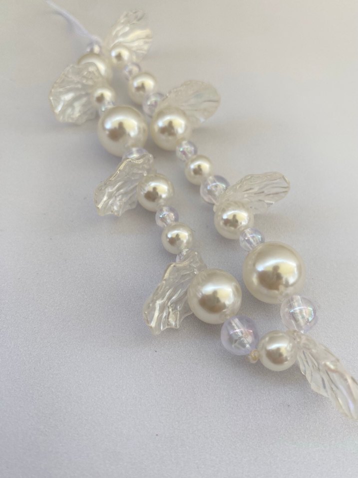 Beyaz incili yaprak boncuklu telefon charmı - Görsel 5