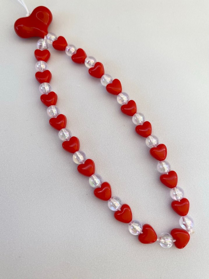 Kırmızı kalpli Boncuklu telefon Charm kalpli charm - Görsel 3