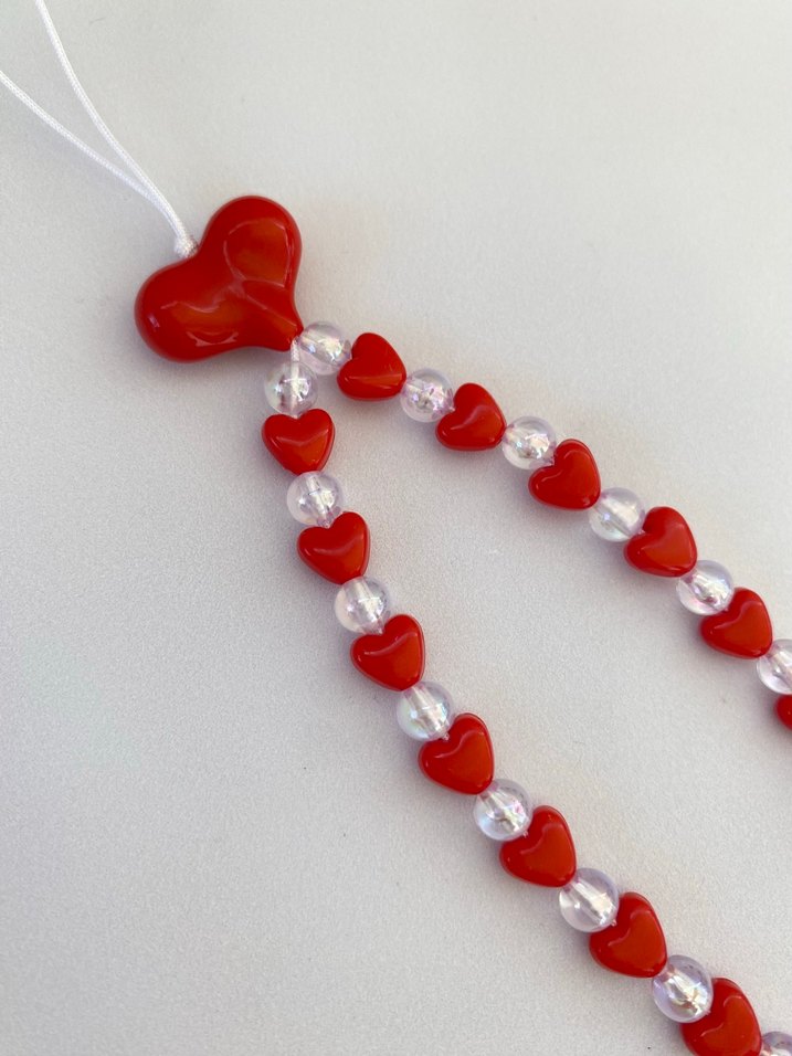 Kırmızı kalpli Boncuklu telefon Charm kalpli charm - Görsel 2