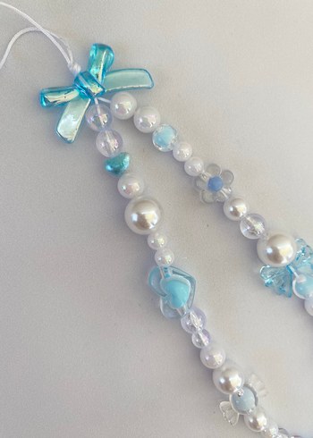 Turkuaz Boncuklu telefon Charm fiyonklu telefon charm kalpli - Görsel 2