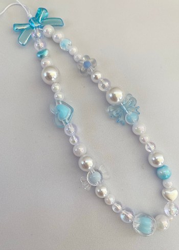 Turkuaz Boncuklu telefon Charm fiyonklu telefon charm kalpli - Görsel 4