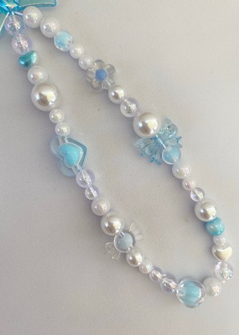 Turkuaz Boncuklu telefon Charm fiyonklu telefon charm kalpli - Görsel 3