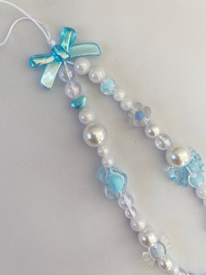 Turkuaz Boncuklu telefon Charm fiyonklu telefon charm kalpli - Görsel 2