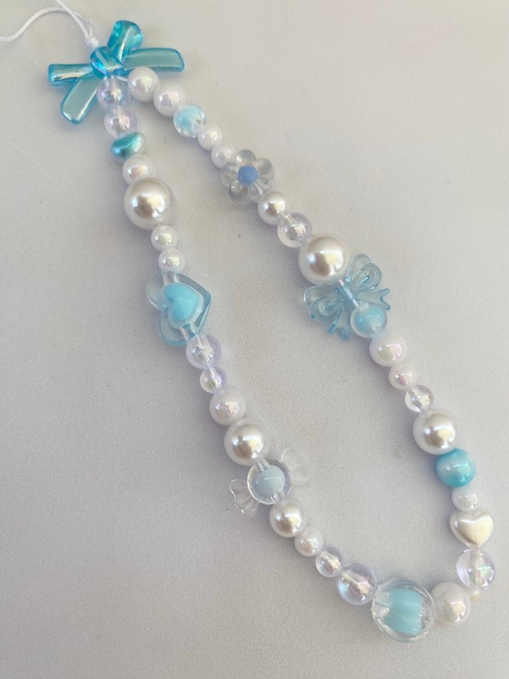 Turkuaz Boncuklu telefon Charm fiyonklu telefon charm kalpli - Görsel 4