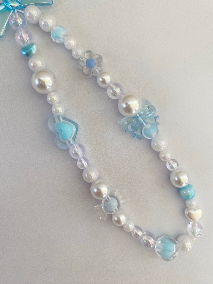 Turkuaz Boncuklu telefon Charm fiyonklu telefon charm kalpli - Görsel 3