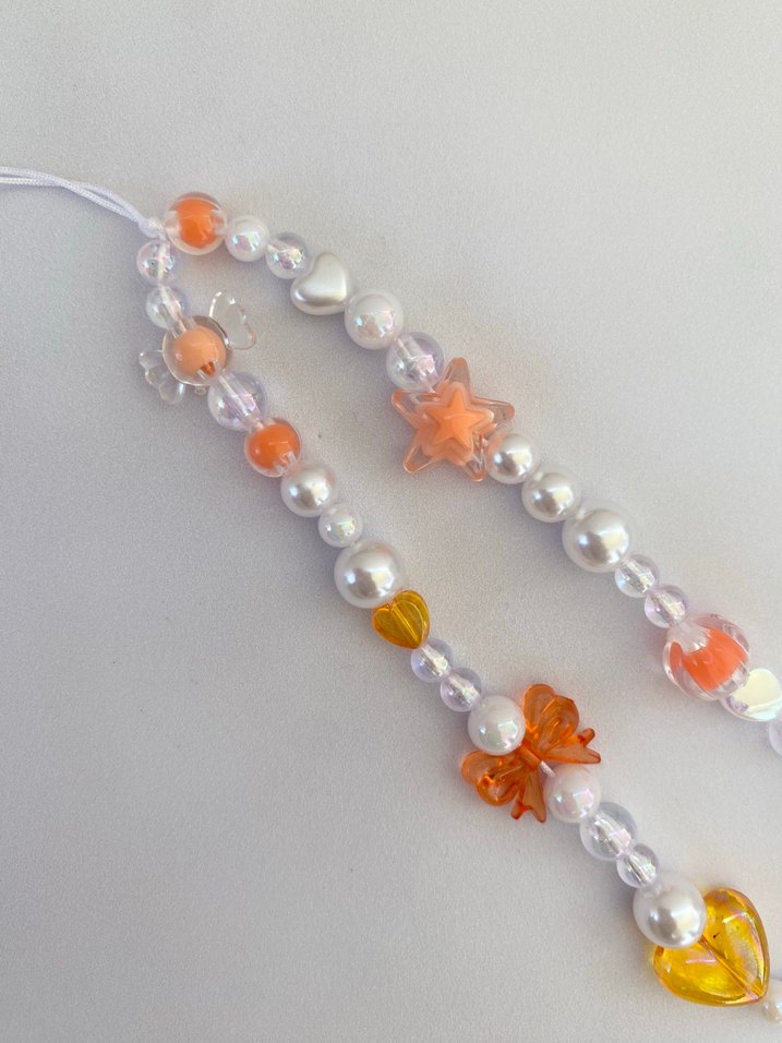 Pastel Renkli Boncuklu turuncu telefon charmı kalpli charm - Görsel 3