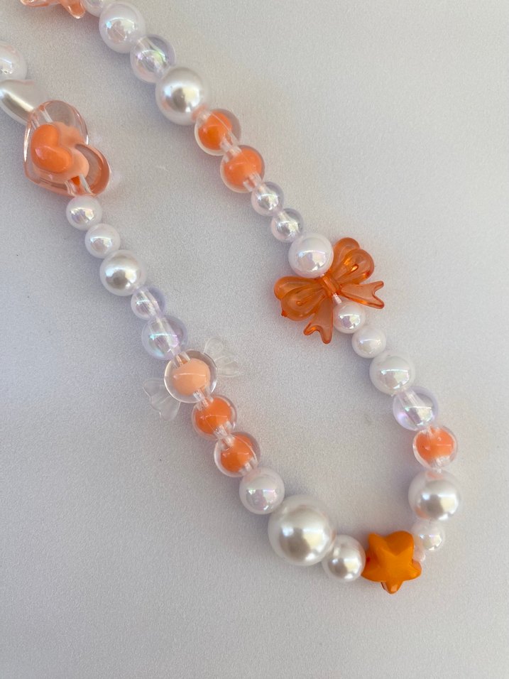 Turuncu Boncuklu Çiçekli telefon charmı turuncu charm - Görsel 2