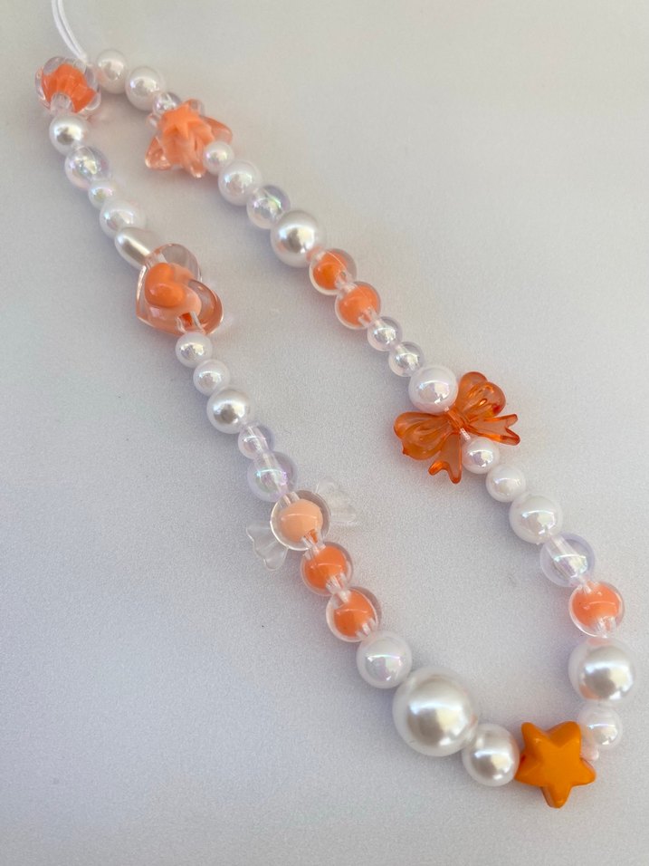 Turuncu Boncuklu Çiçekli telefon charmı turuncu charm - Görsel 3