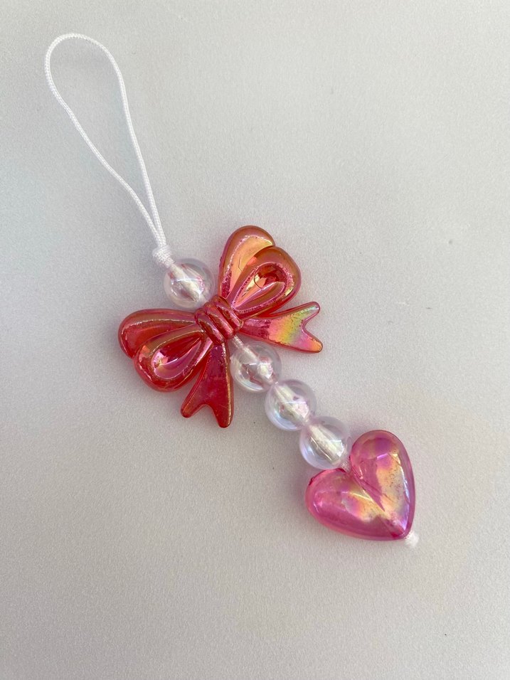 Fiyonklu kalpli telefon charmı cüzdan charmı çanta charmı - Görsel 5