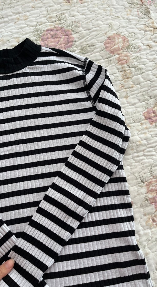 Çizgili Boğazlı Uzun Kollu Kadın bluz - Görsel 2