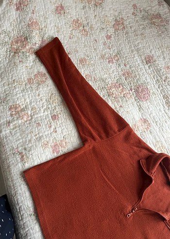 Kadın kiremit rengi Örgü Fermuarlı Sweatshirt - Görsel 2