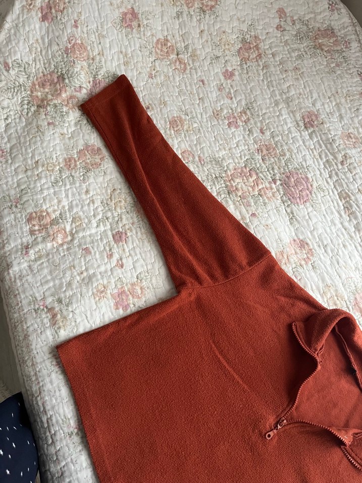 Kadın kiremit rengi Örgü Fermuarlı Sweatshirt - Görsel 2