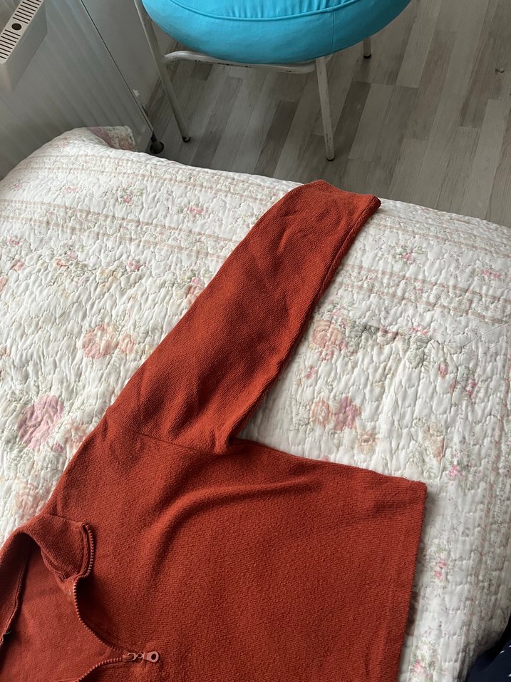 Kadın kiremit rengi Örgü Fermuarlı Sweatshirt - Görsel 3