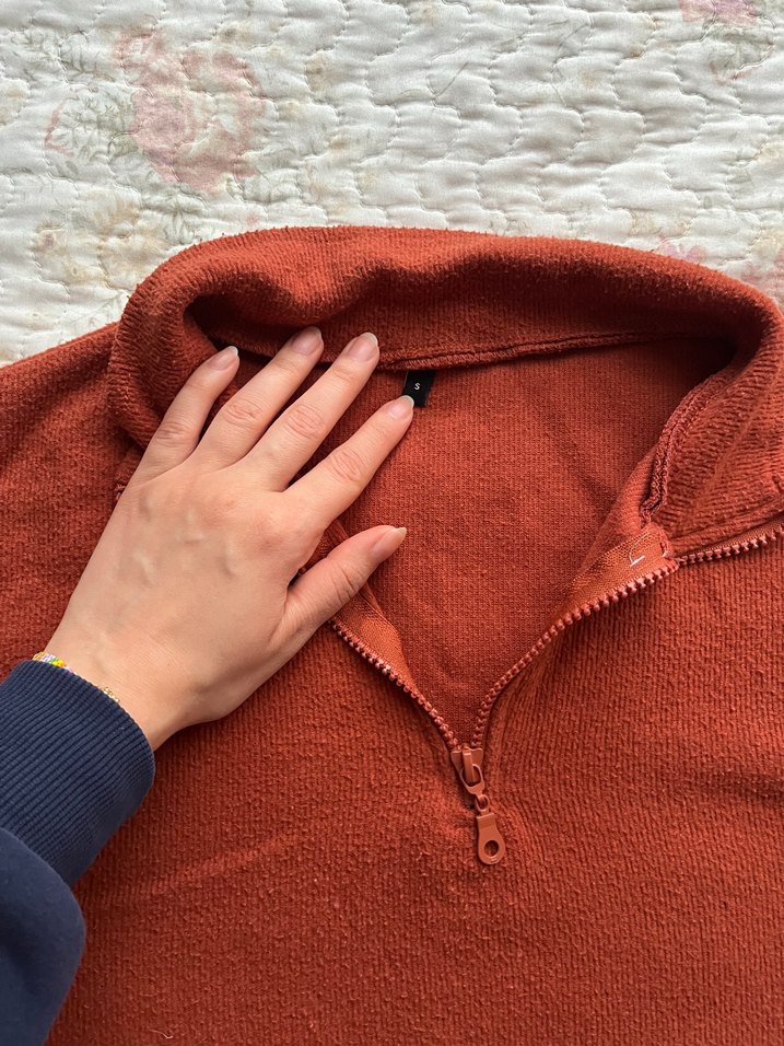 Kadın kiremit rengi Örgü Fermuarlı Sweatshirt - Görsel 4