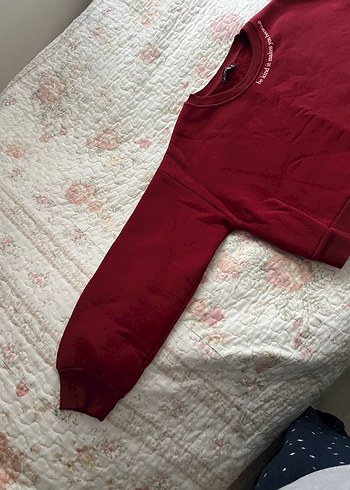 Bordo Kadın Sweatshirt, Bisiklet Yaka, Rahat Kesim - Görsel 3