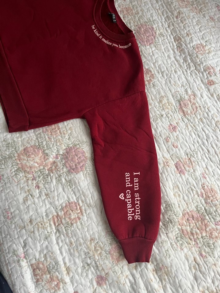 Bordo Kadın Sweatshirt, Bisiklet Yaka, Rahat Kesim - Görsel 2