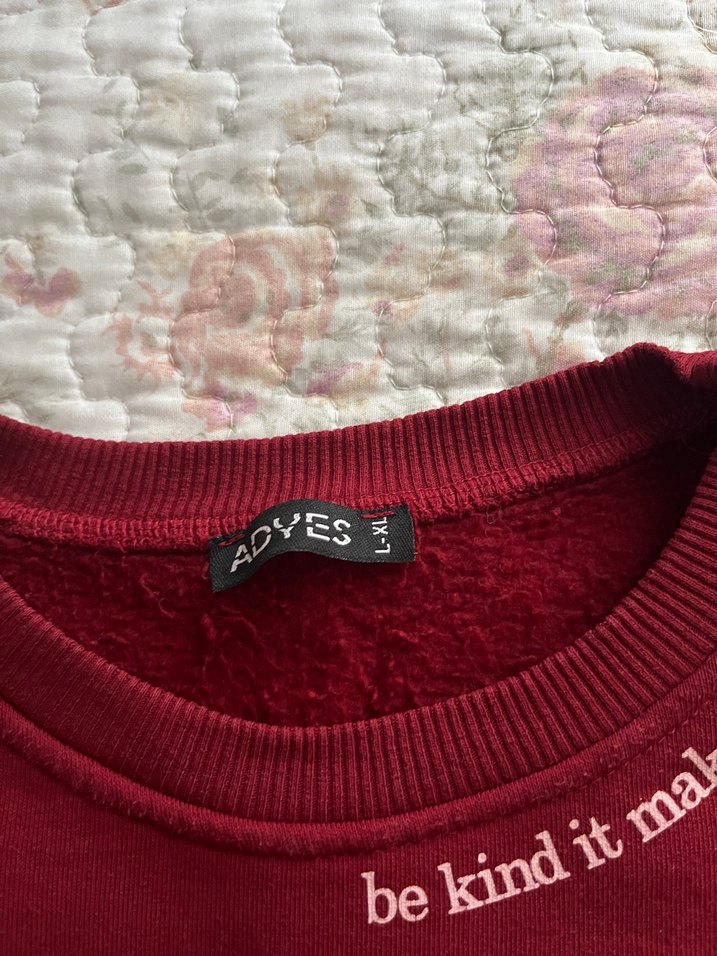 Bordo Kadın Sweatshirt, Bisiklet Yaka, Rahat Kesim - Görsel 4