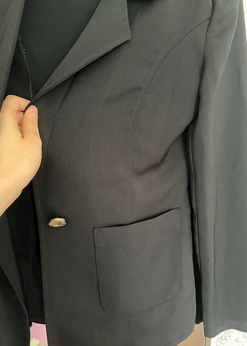 Düğmeli Siyah Kadın Ofis Blazeri - Görsel 5